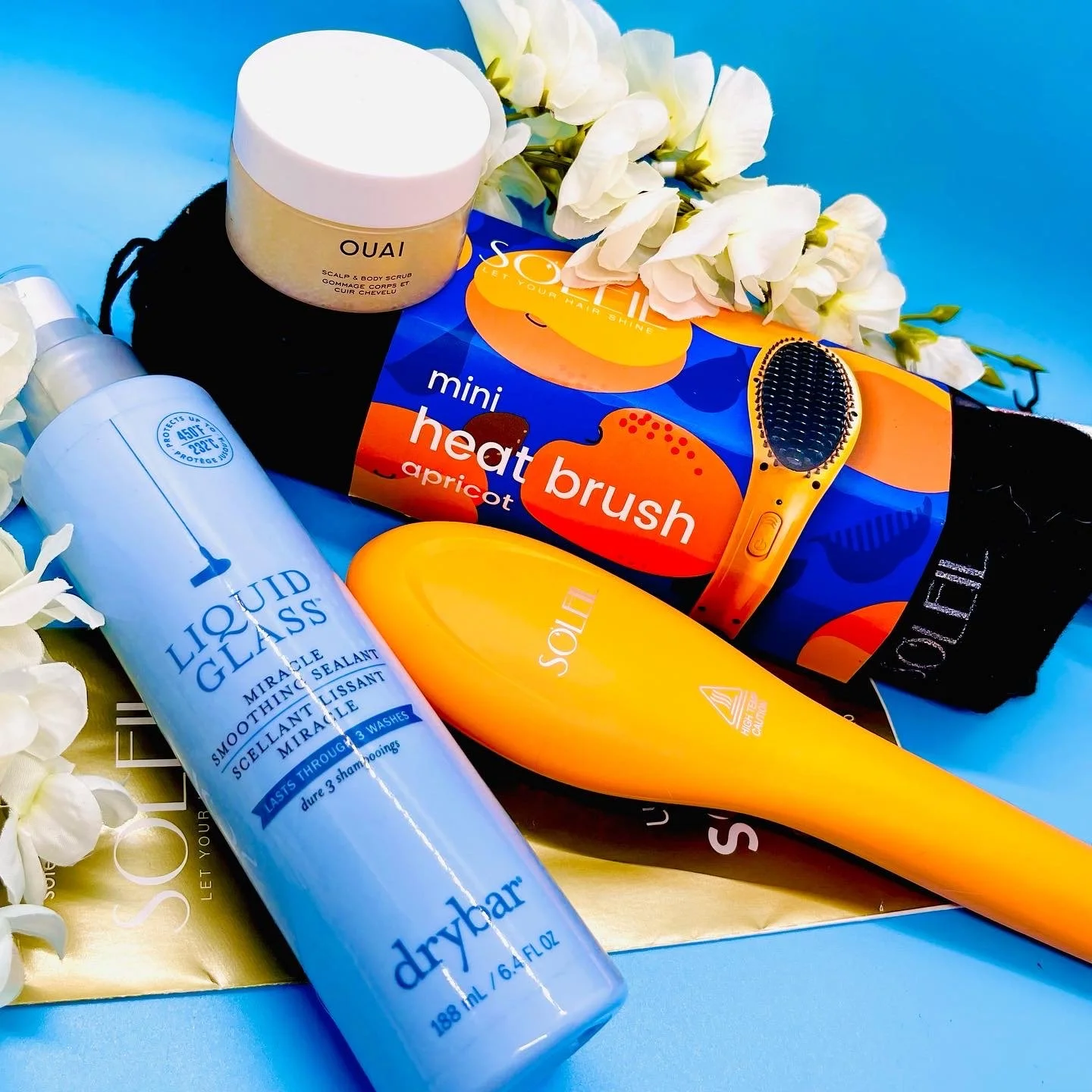 Exclusive Hair Care Gift Set – Soleil Heat Brush, Liquid Glass Spray, OUAI Scrub & Conditioner | The Beauty Gods