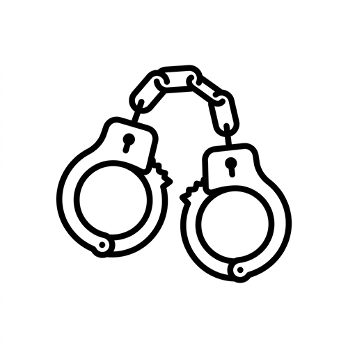 Line drawing of a pair of handcuffs.