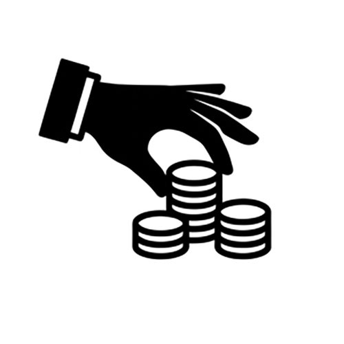 Silhouette of a hand stacking coins.