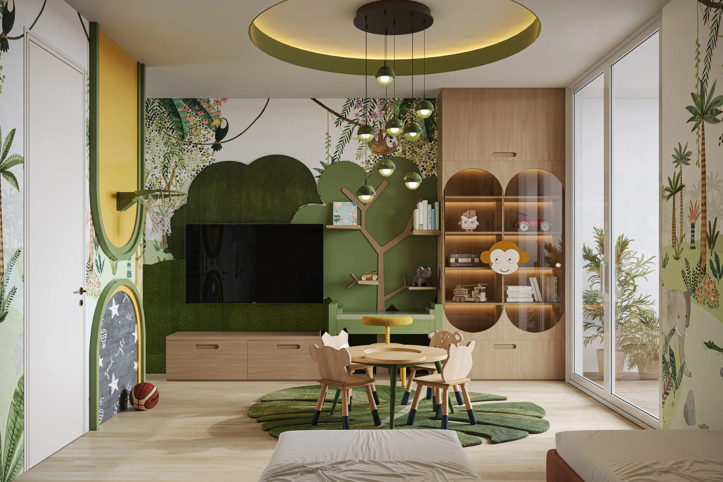 Boy's Jungle Room - Desk and Shelves