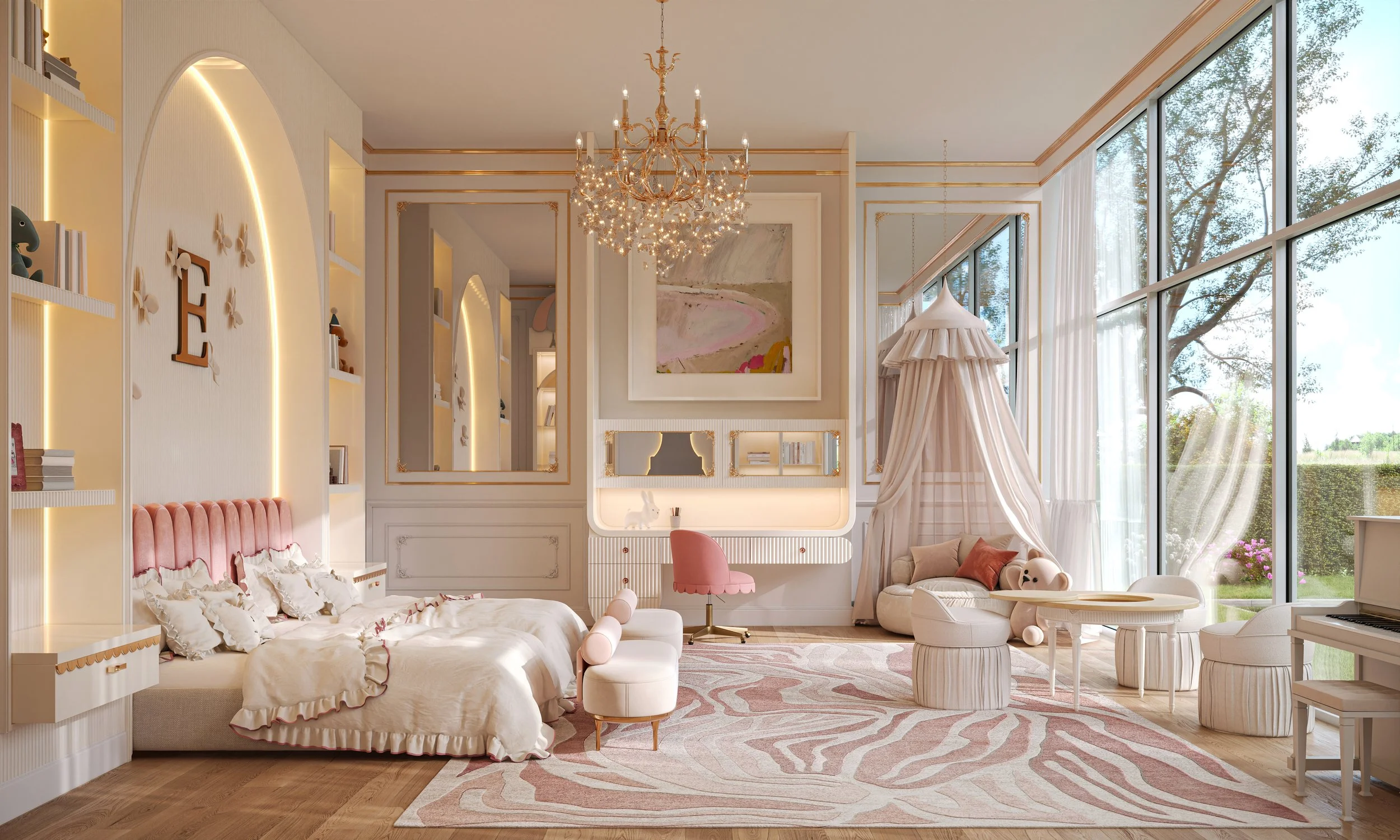 Girl's Parisian Room - Bed and Desk