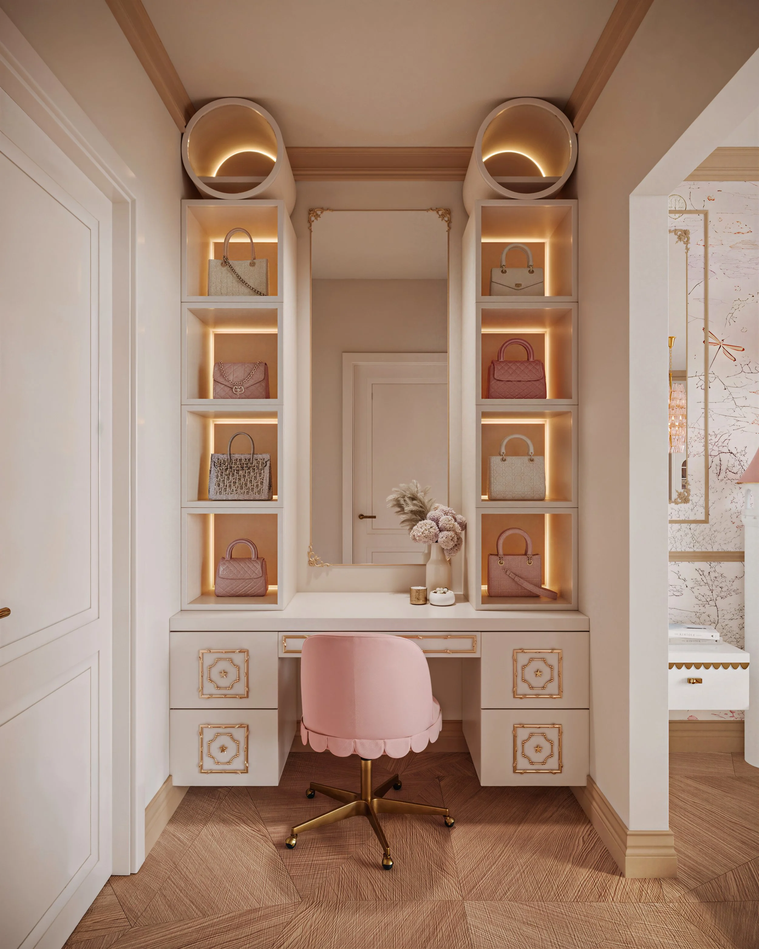 Girl's Princess Room - Custom Vanity and Bag Display