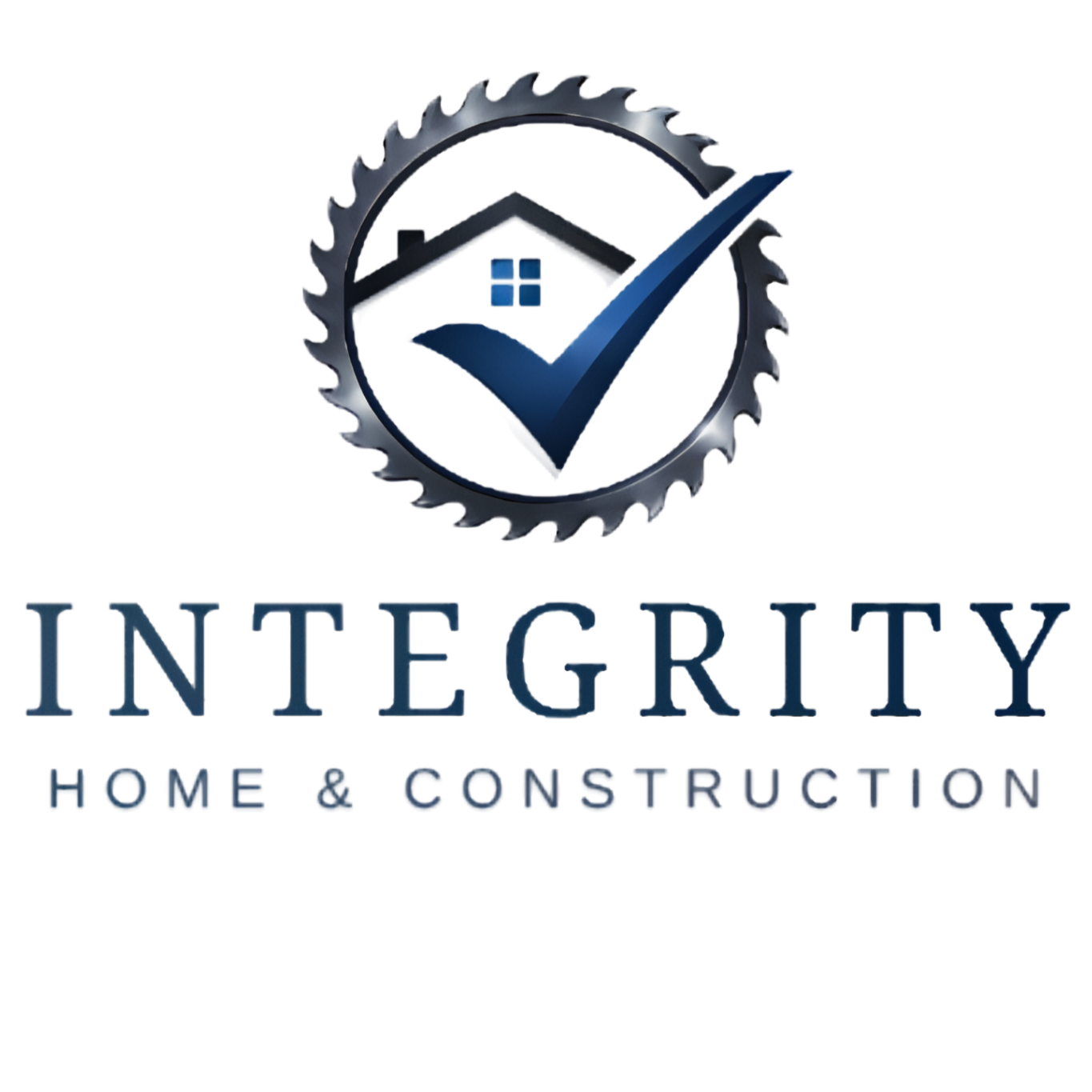 Logo for Integrity Home & Construction featuring a circular saw blade with a house and checkmark inside.