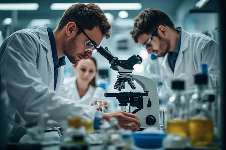 Scientists working with human stem cells in a biological laboratory