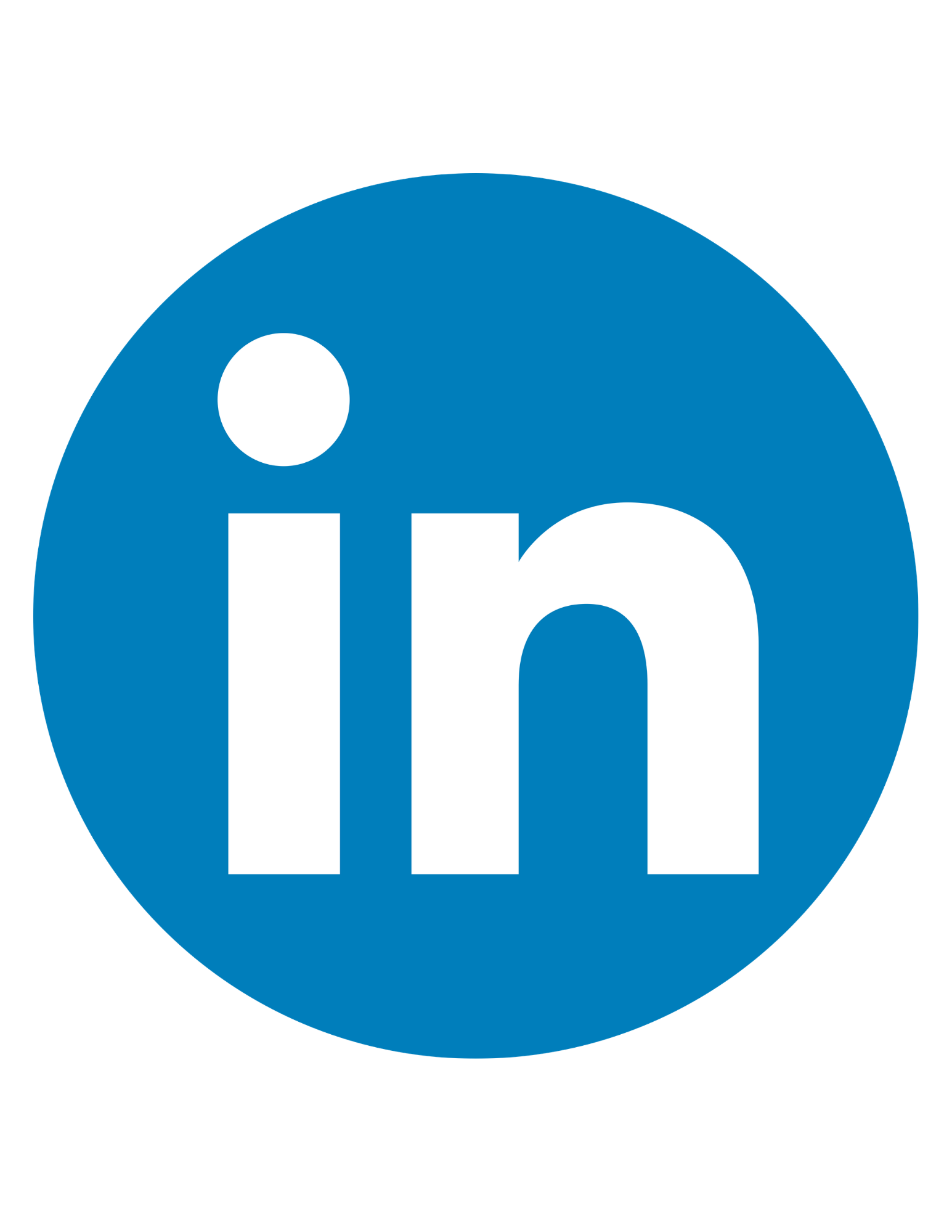 LinkedIn logo with white text inside a blue circle.