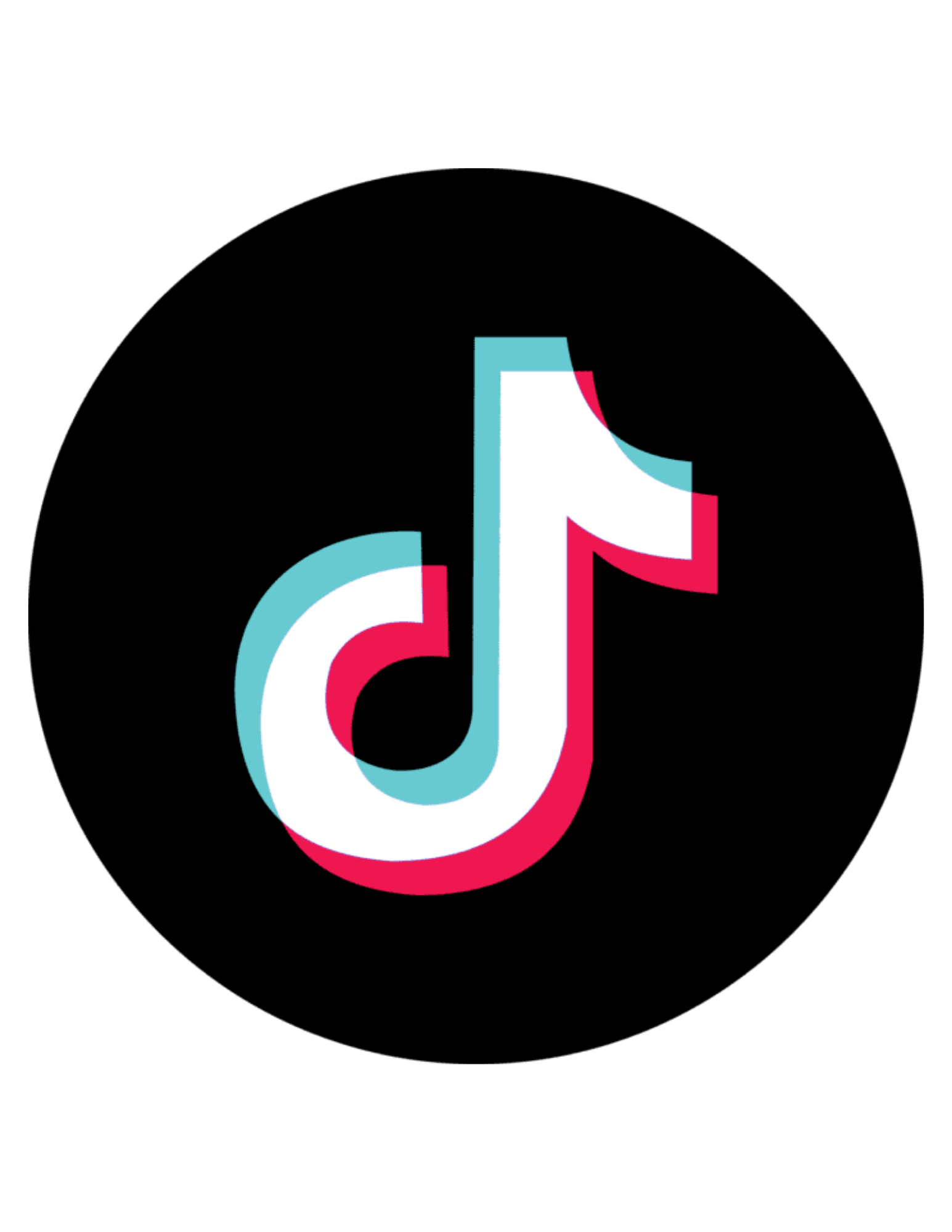 TikTok logo in black, white, red, and blue colors on a black background.