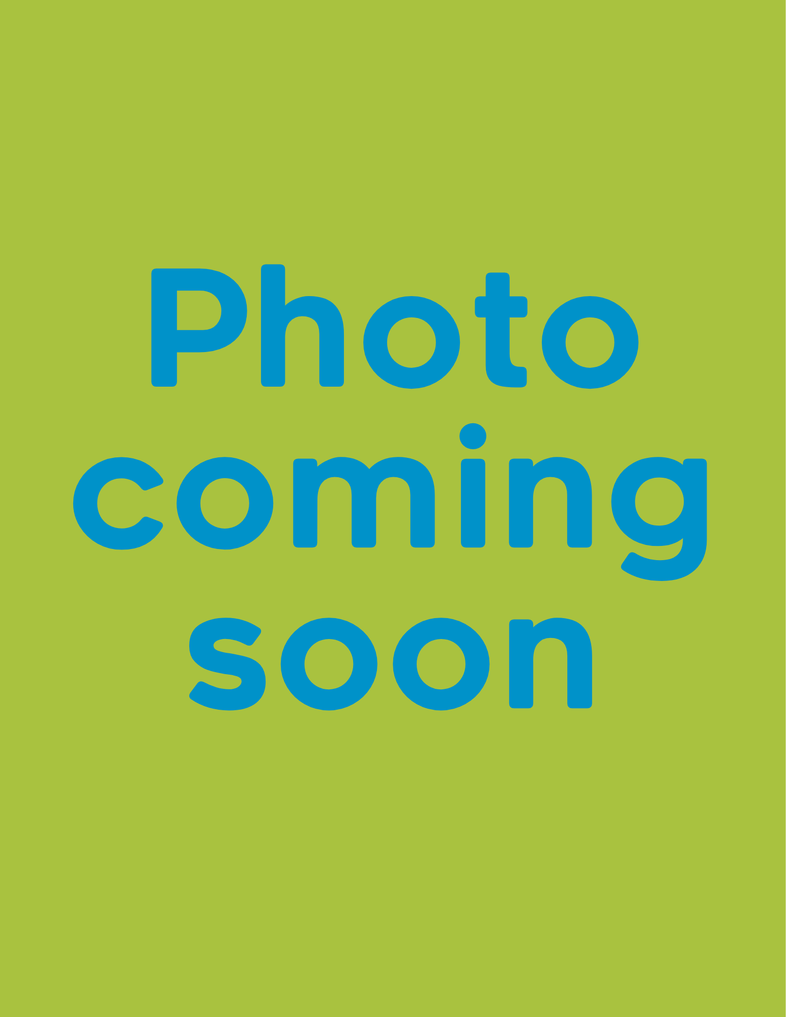 Green background with the words "Photo coming soon" in large blue letters.
