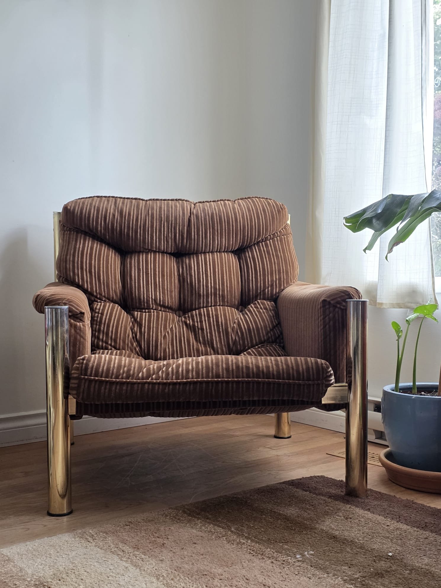 Vintage Corduroy and Chrome Lounge Chair