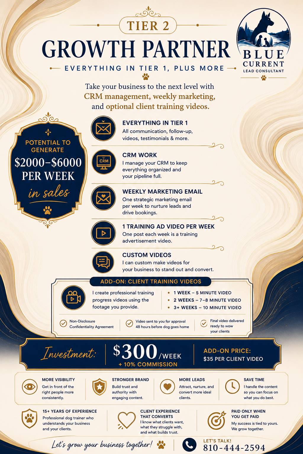 Generate sales Benefits include increased visibility, stronger branding, more leads, and time savings, emphasizing experience and client trust.