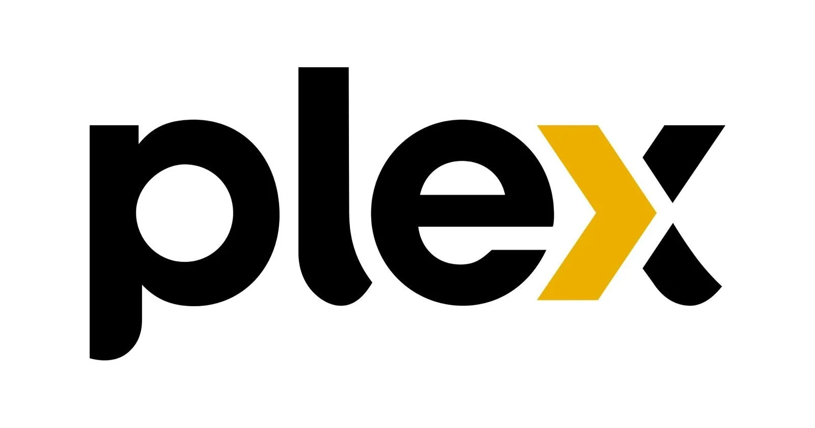 The logo of Plex with the word 'plex' in black lowercase letters, featuring a gold angled slash replacing the letter 'x'.