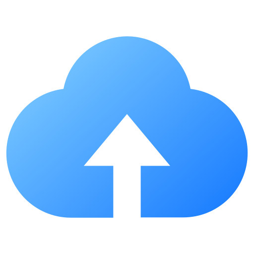 Blue cloud icon with upward arrow in the center.