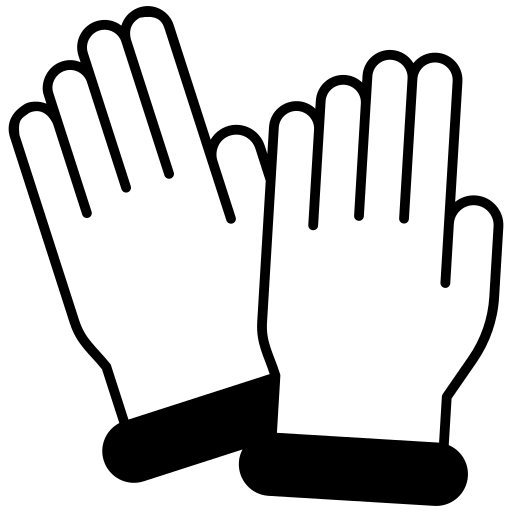 Icon of two white gloves, one slightly larger, on a black background.