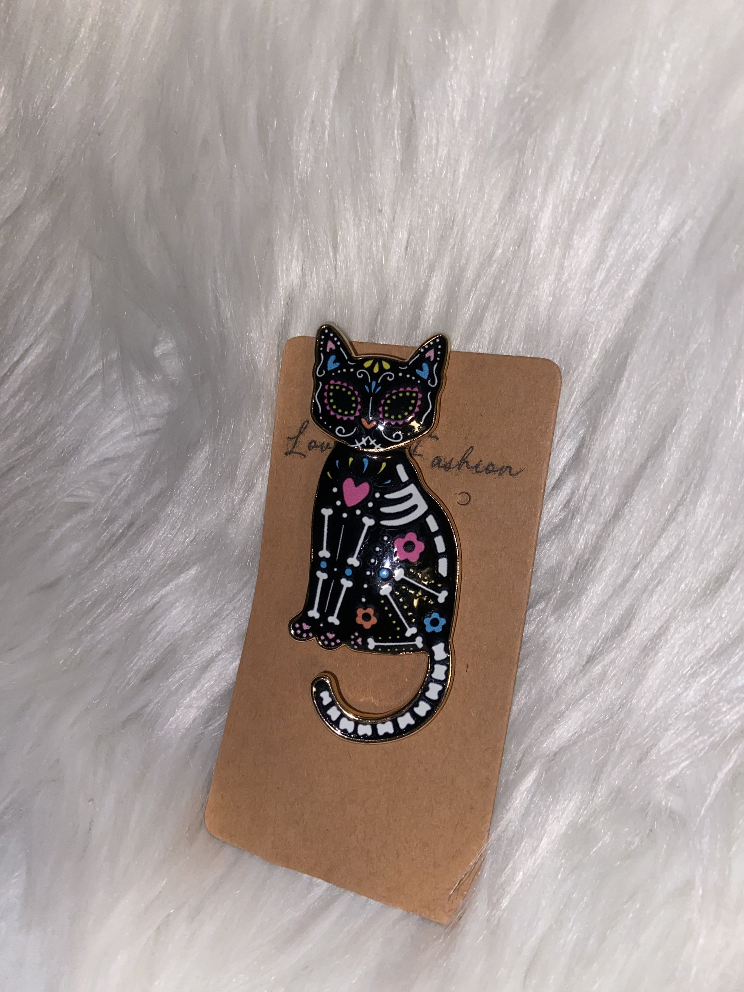 Sugar Skull Kitten Pin
