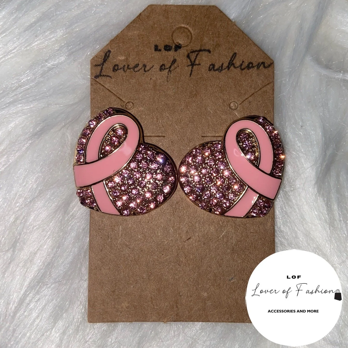Pink Ribbon Heart-Shaped Studs