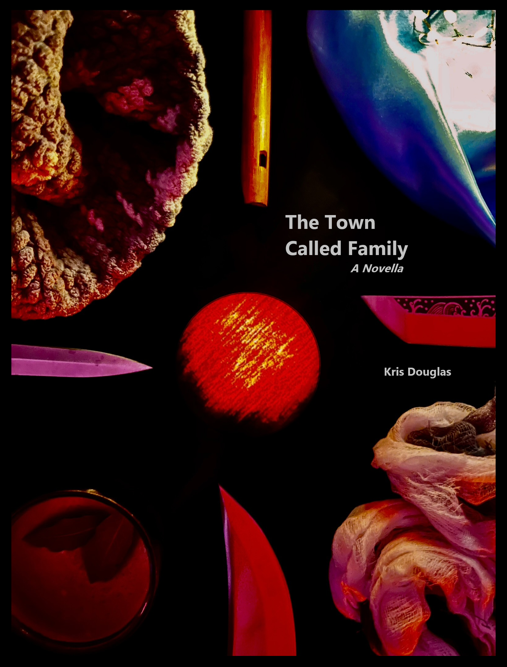 Cover for the novella 'The Town Called Family' featuring tokens for each main character  laid out in a ring