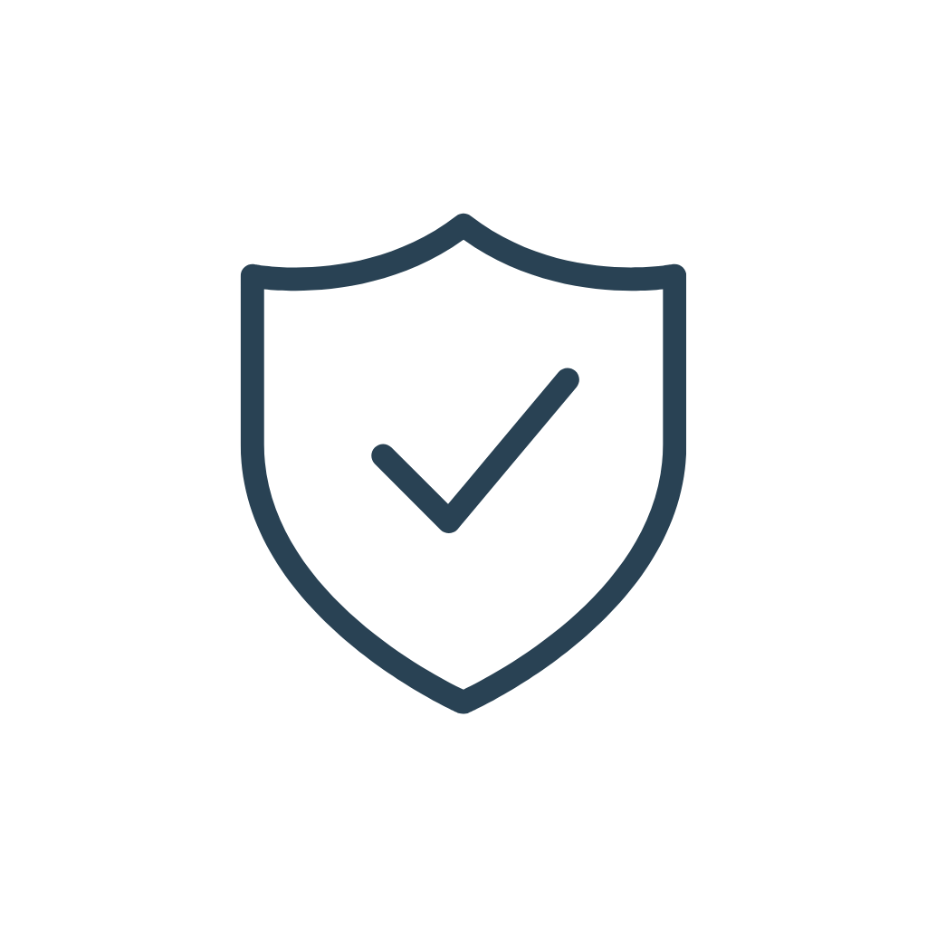 Shield icon with a check mark inside, symbolizing security or protection.
