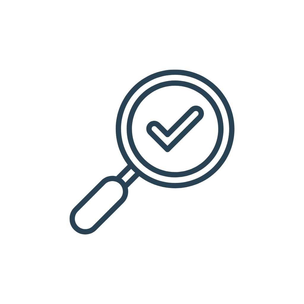 Magnifying glass with a checkmark inside, representing verification or approval.