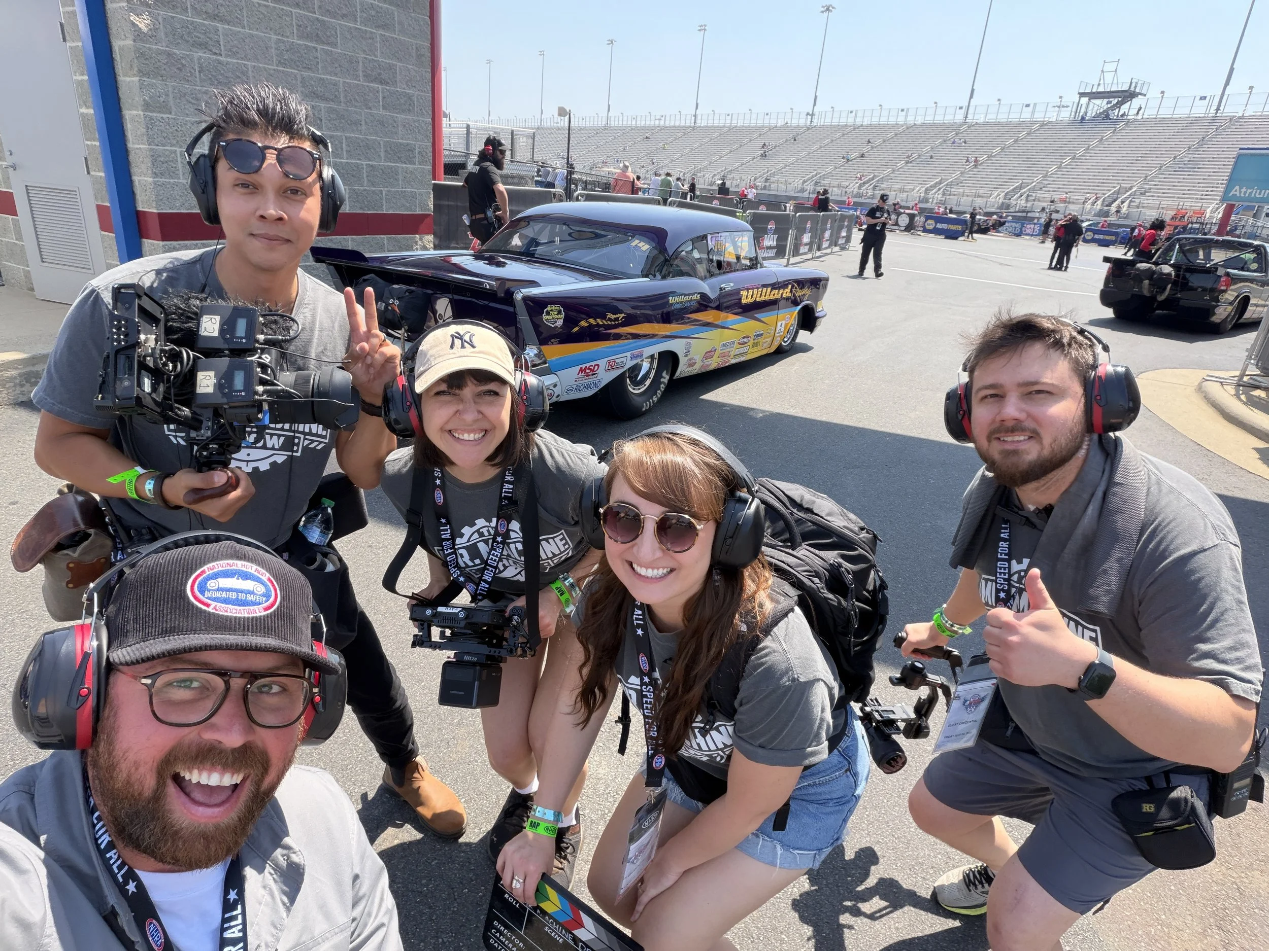 BTS of The Mr. Machine Show. Behind-the-Scenes of The Mr. Machine Show with Tay Whiteside. Drag Racing for kids. The Mr. Machine Show at the NHRA Charlotte 4-Wide Drag Race.
