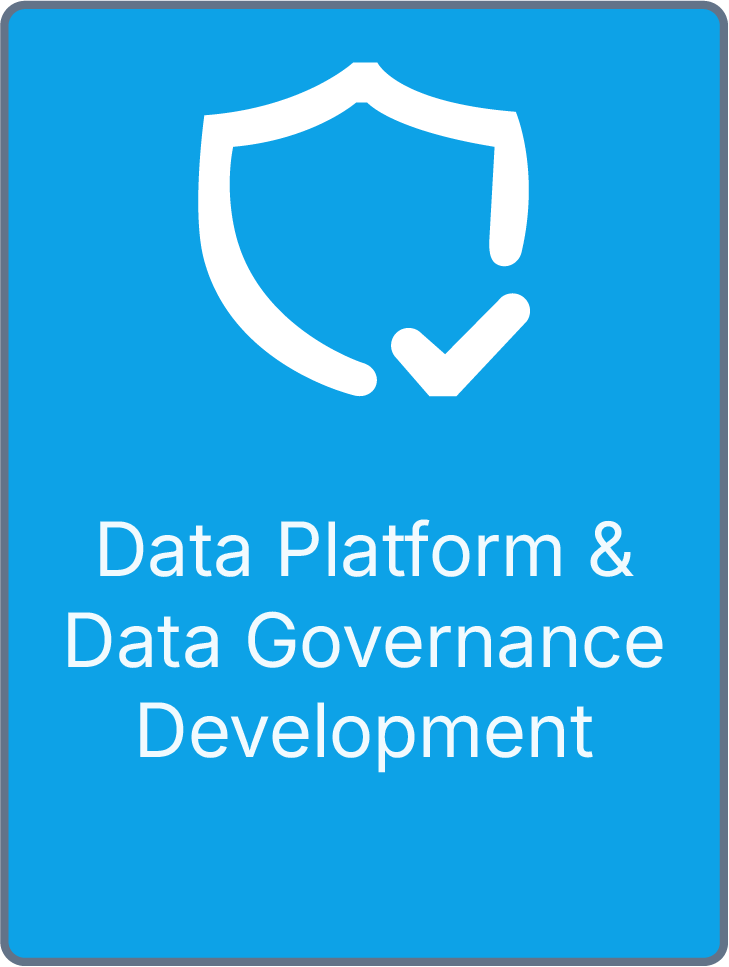 Blue sign with shield icon and checkmark, text reads "Data Platform & Data Governance Development".