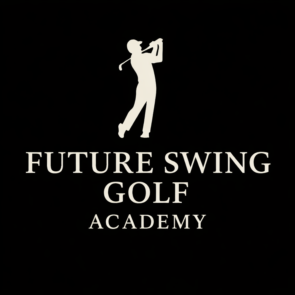 Logo for Future Swing Golf Academy with a silhouette of a golfer swinging a club on a black background.