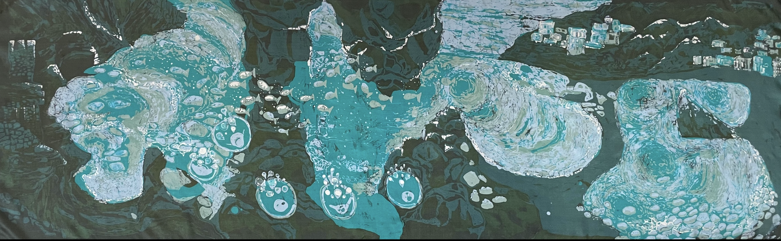 Italian Seas, batik on silk, 1.5 ft x 3 ft, 2024