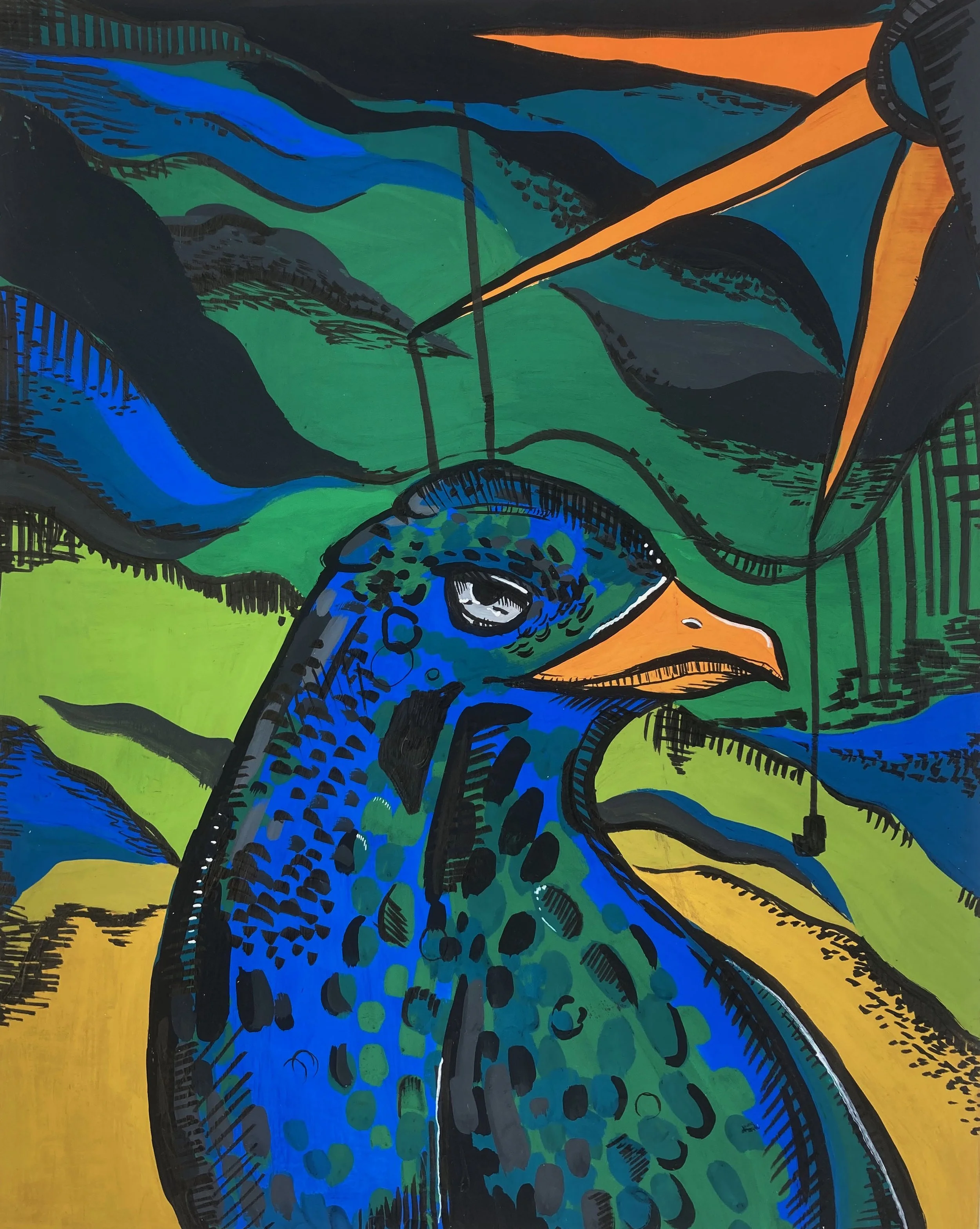 Buzzard at the Fair, gouche, 8.5"x 11", 2020