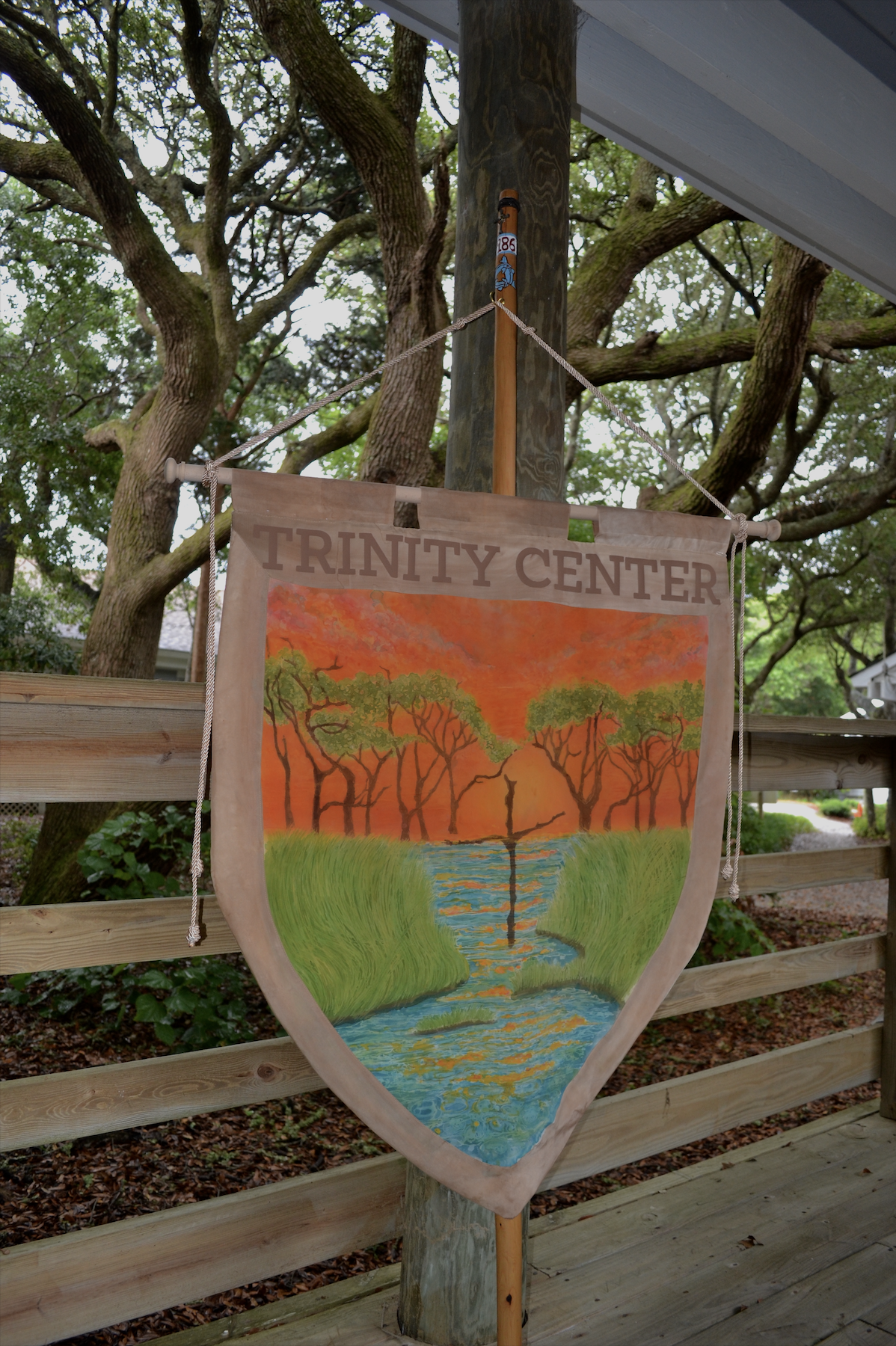 Trinity Center Banner, Batik on silk, 2'x3', 2026
