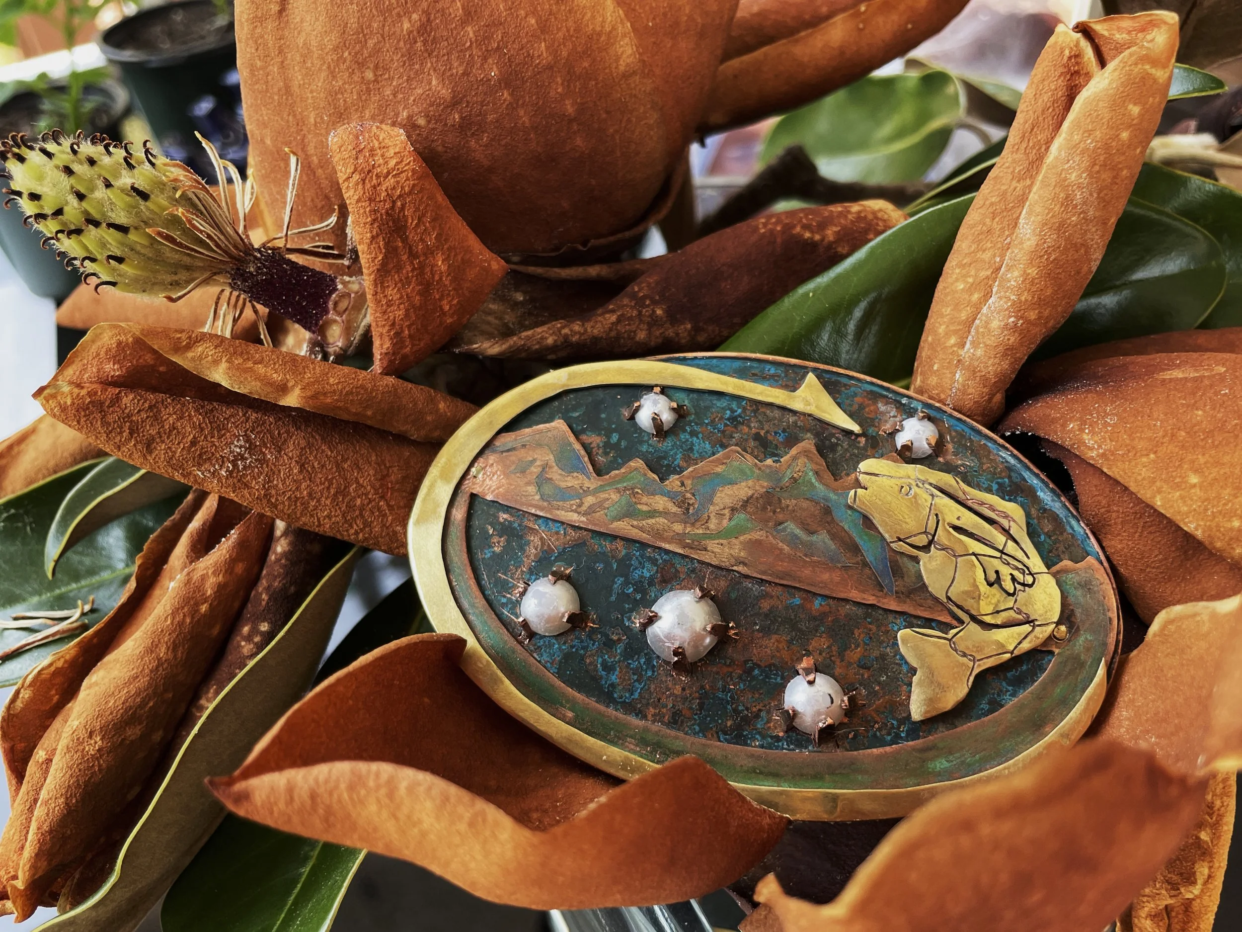 Gone Fishin', metal belt buckle, 3"x 4", 2023
