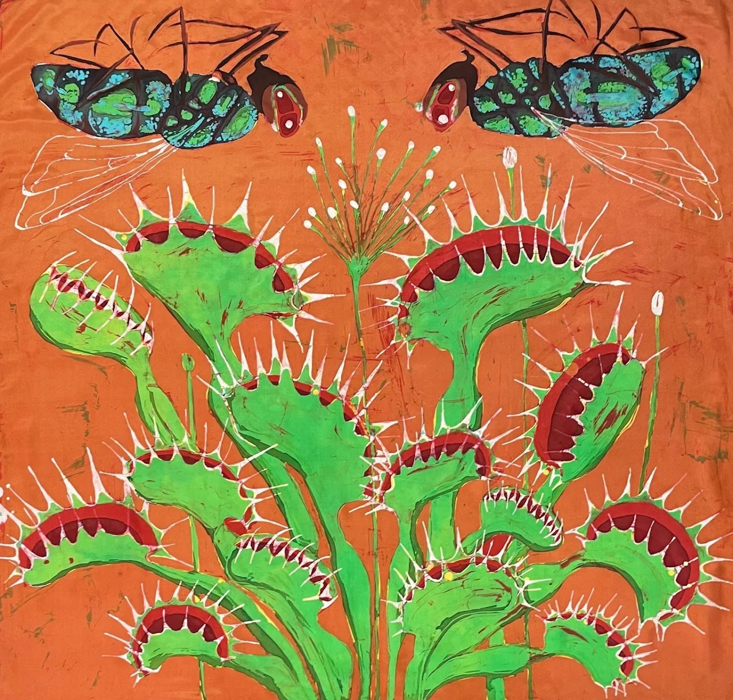 Venus Fly Trap, batik on silk, 3 ft x 3 ft, 2024