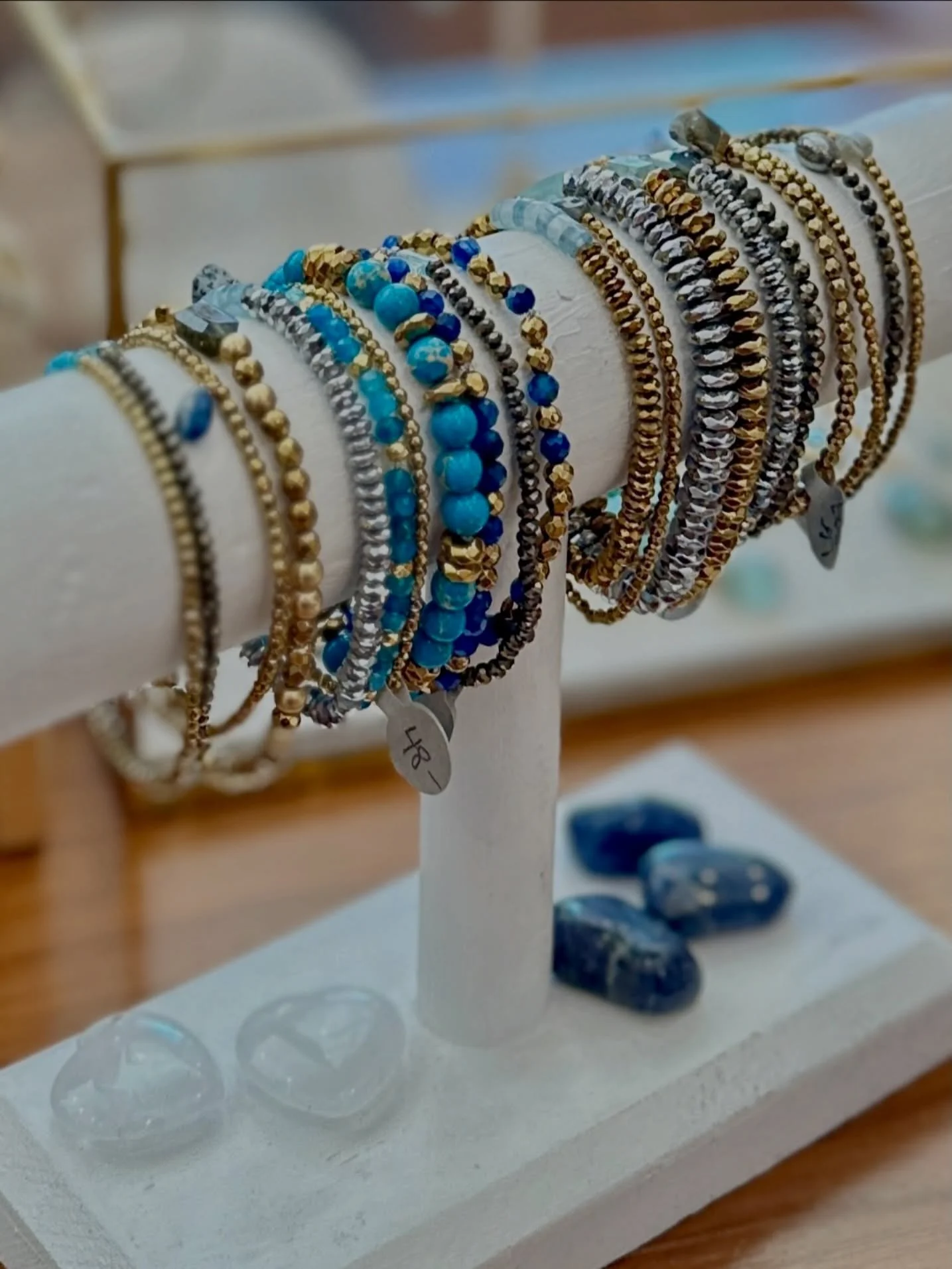 Seaside Summer State of Mind 🩵 it&rsquo;s not over til it&rsquo;s over #summervibes #summertime #itsstillsummer 🌊💎#summerjewelry #summeraccesories | meaningful jewelry | gemstone jewelry | blue jewelry | reiki-infused jewelry | stackable jewelry |