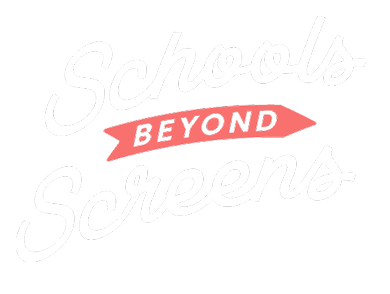 Text reading 'Schools Beyond Screens' with 'Beyond' on a pink arrow.