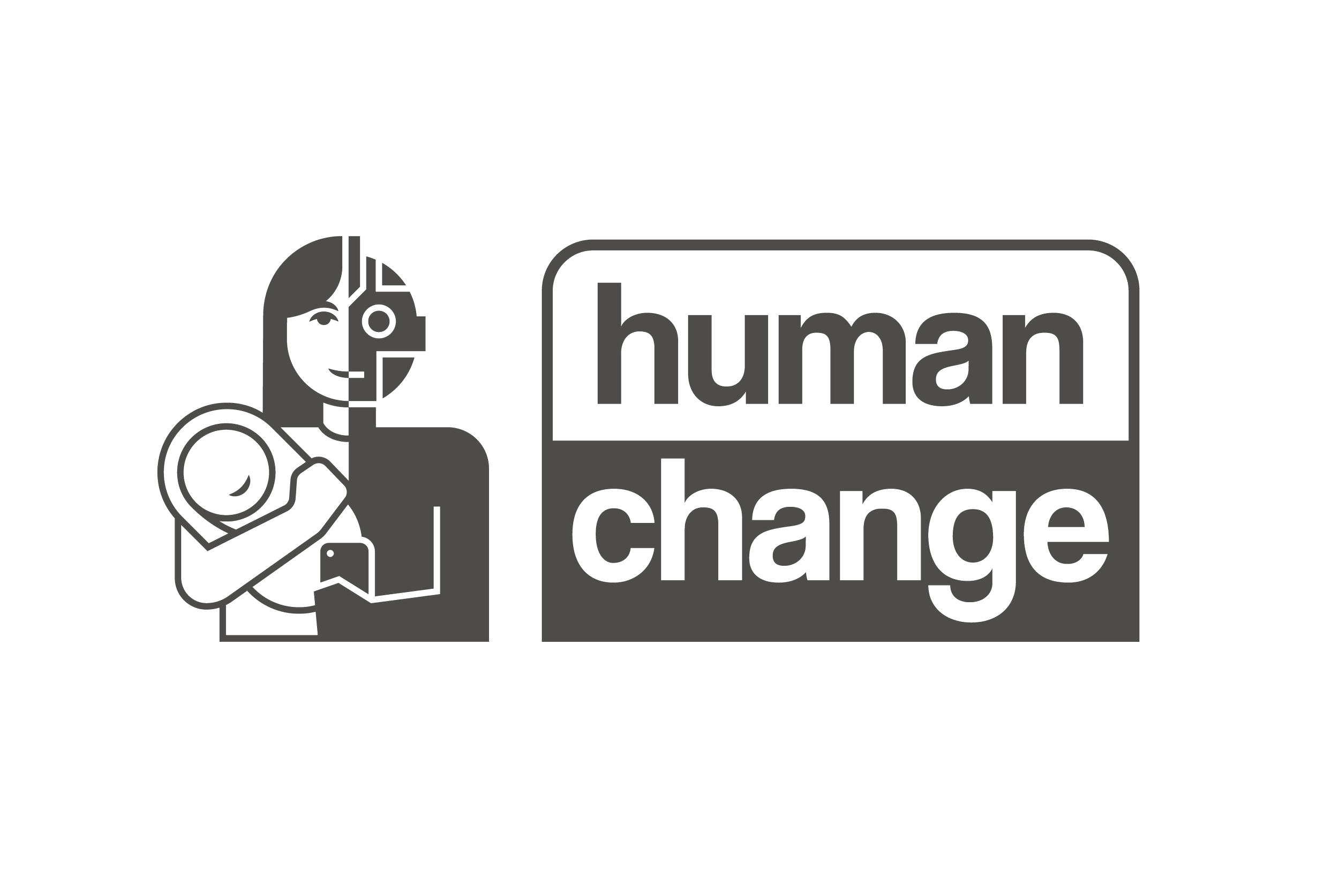 Graphic of a person with a wheelchair giving a thumbs-up next to a sign that says 'human' and 'change' indicating accessibility and social change.