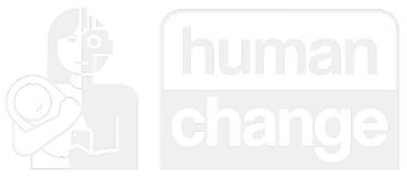 A black and white graphic of a human figure holding a wrench and gear, with the text 'human change' next to it.