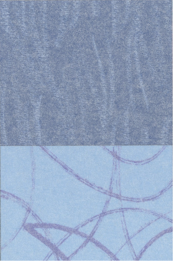 Close-up of fabric with a blue and gray abstract design.
