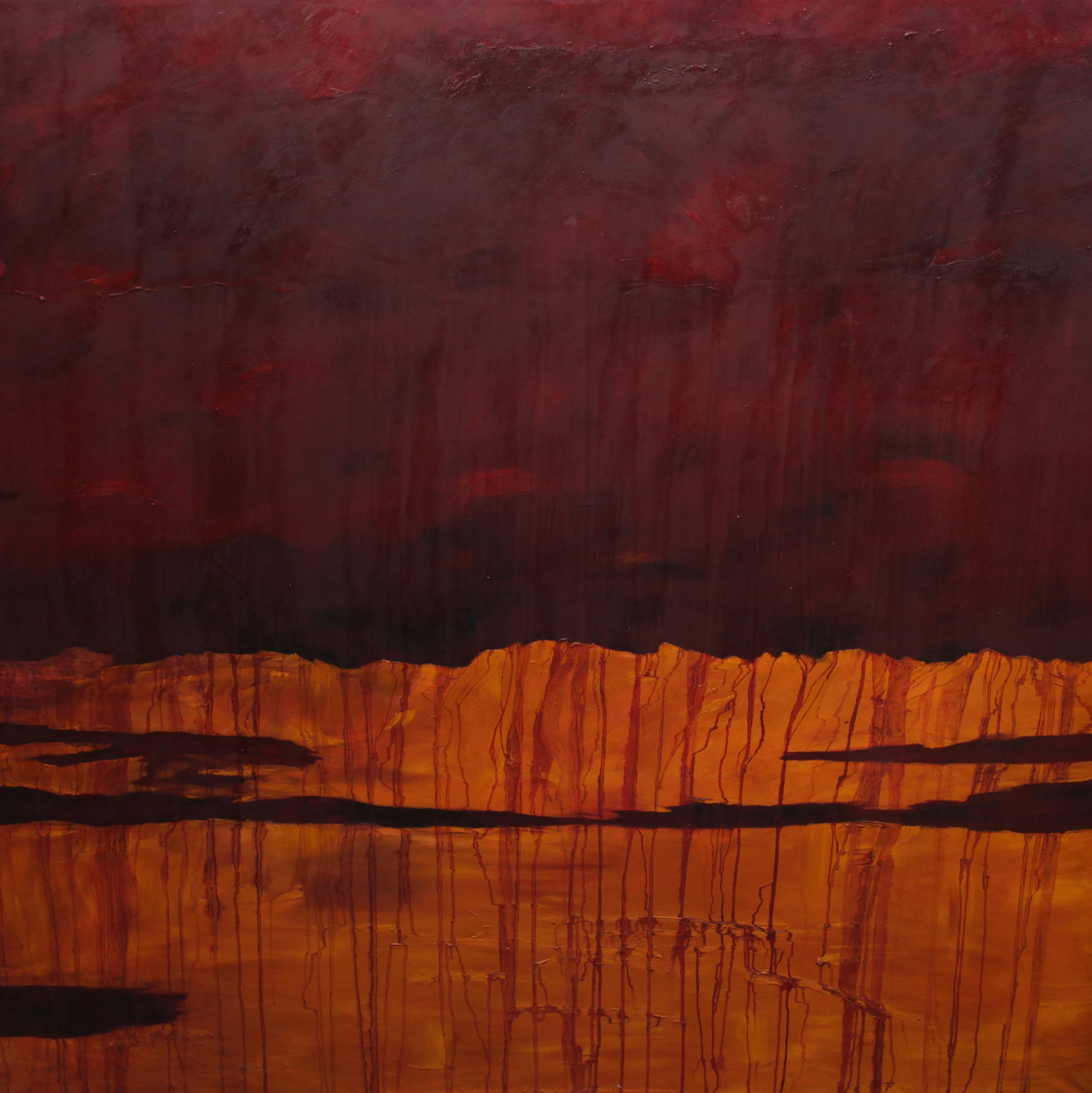 Abstract: Big Sunset, Oil on Canvas 213 x 213 cm