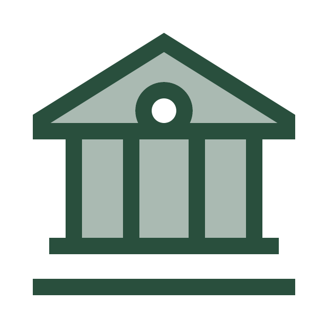 two tone green building with columns icon