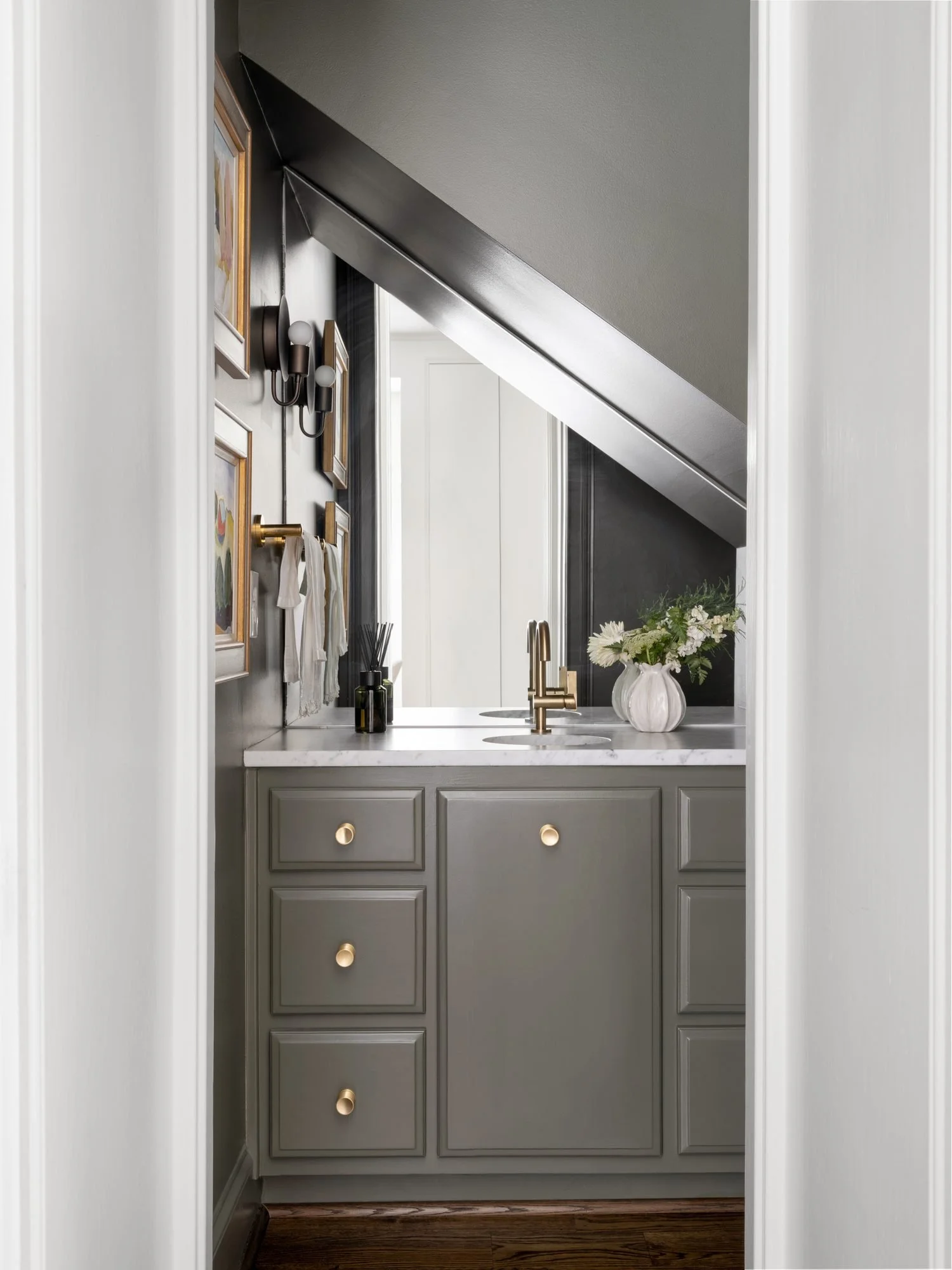 Peachtree-Battle-under-stair-powder-room-gray-vanity-brass-hardware.jpg