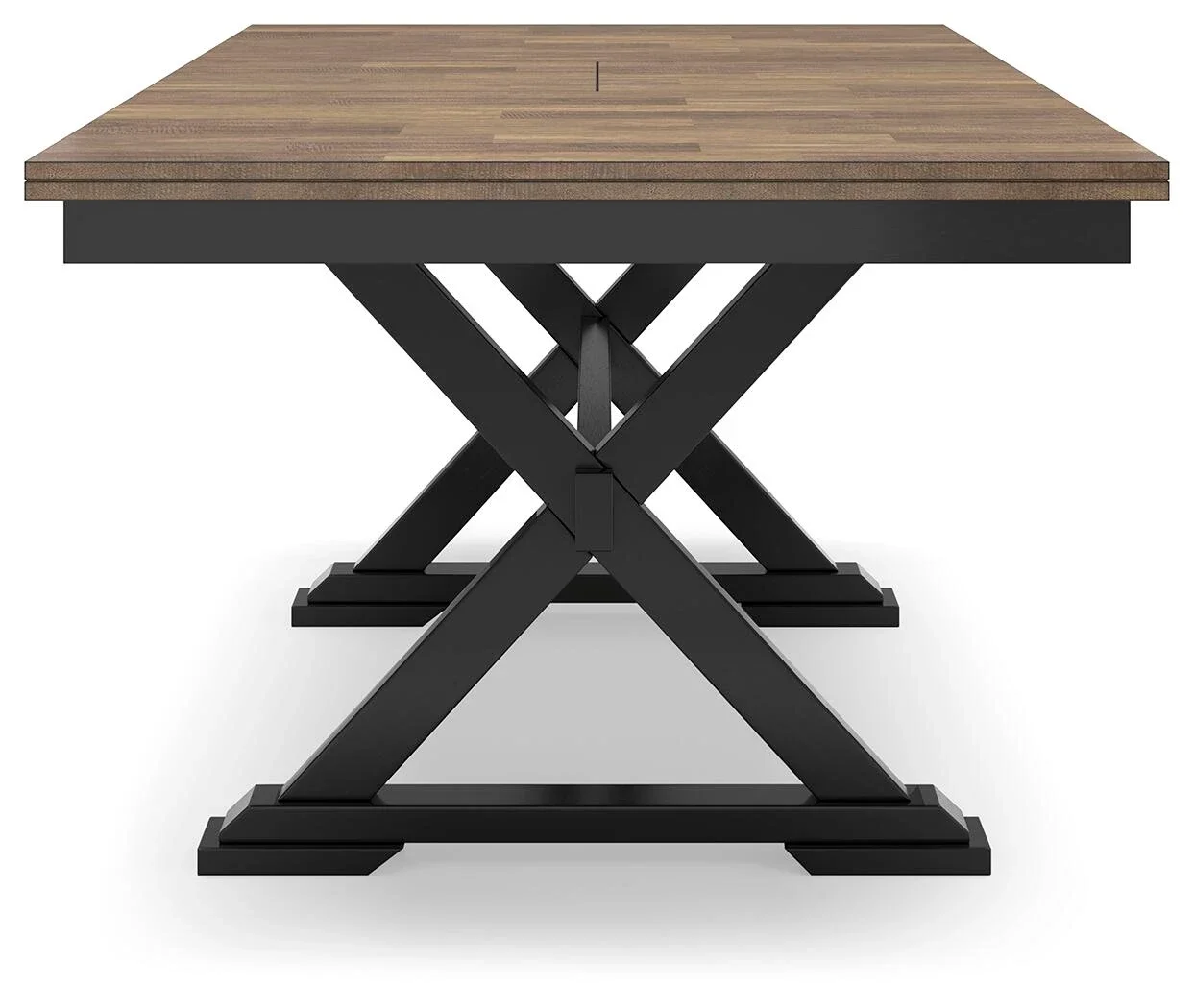 Black Windsor dining table with self-storing butterfly leaf fully extended for additional seating.