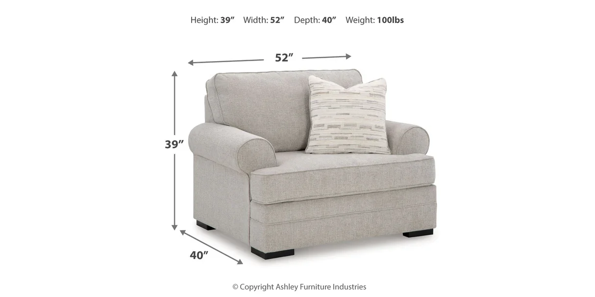 Edgewater oversized chair dimensions showing overall width, depth, and height measurements.