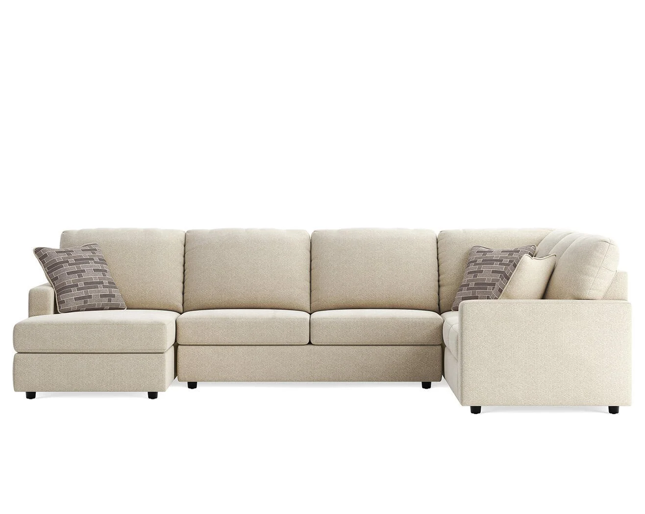 Contemporary sectional with chaise featuring soft linen-look upholstery, track arms, plush seating, and left or right facing configuration options.