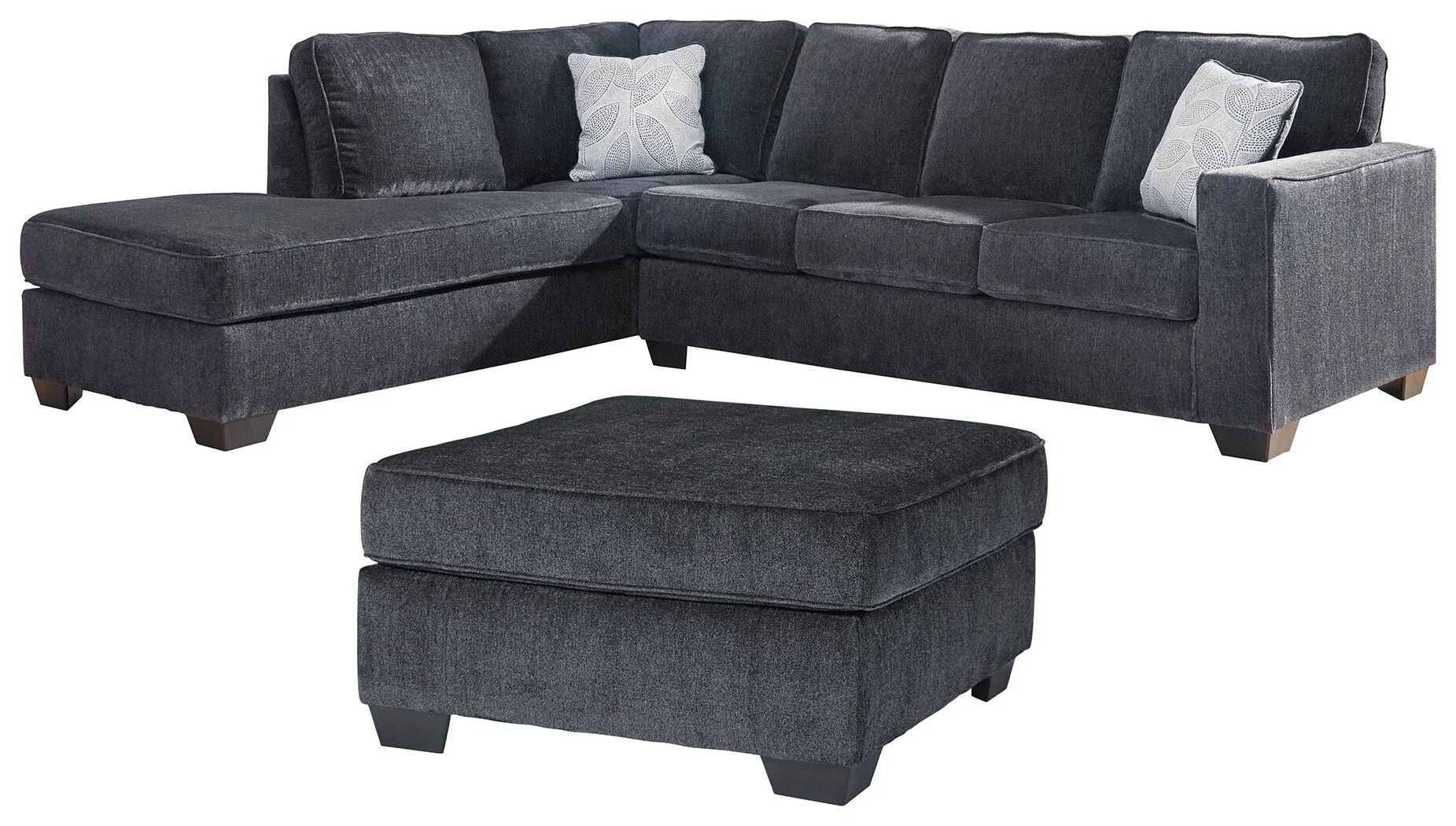 Avalon sectional collection with a contemporary sectional and optional oversized ottoman on a white background.