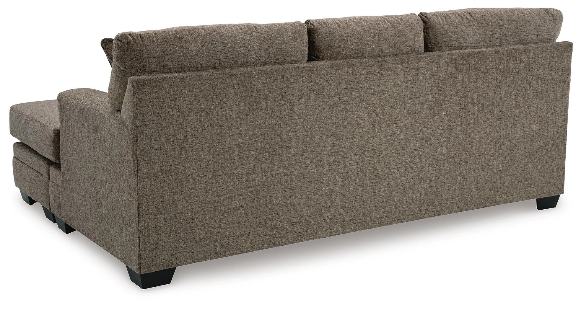 Modern reversible sofa chaise with soft polyester upholstery, movable ottoman, plush cushions, and a contemporary silhouette.