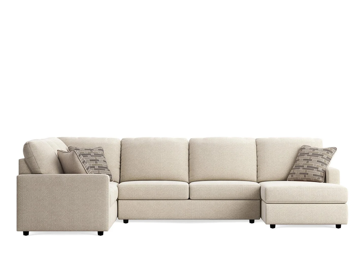 Contemporary sectional with chaise featuring soft linen-look upholstery, track arms, plush seating, and left or right facing configuration options.