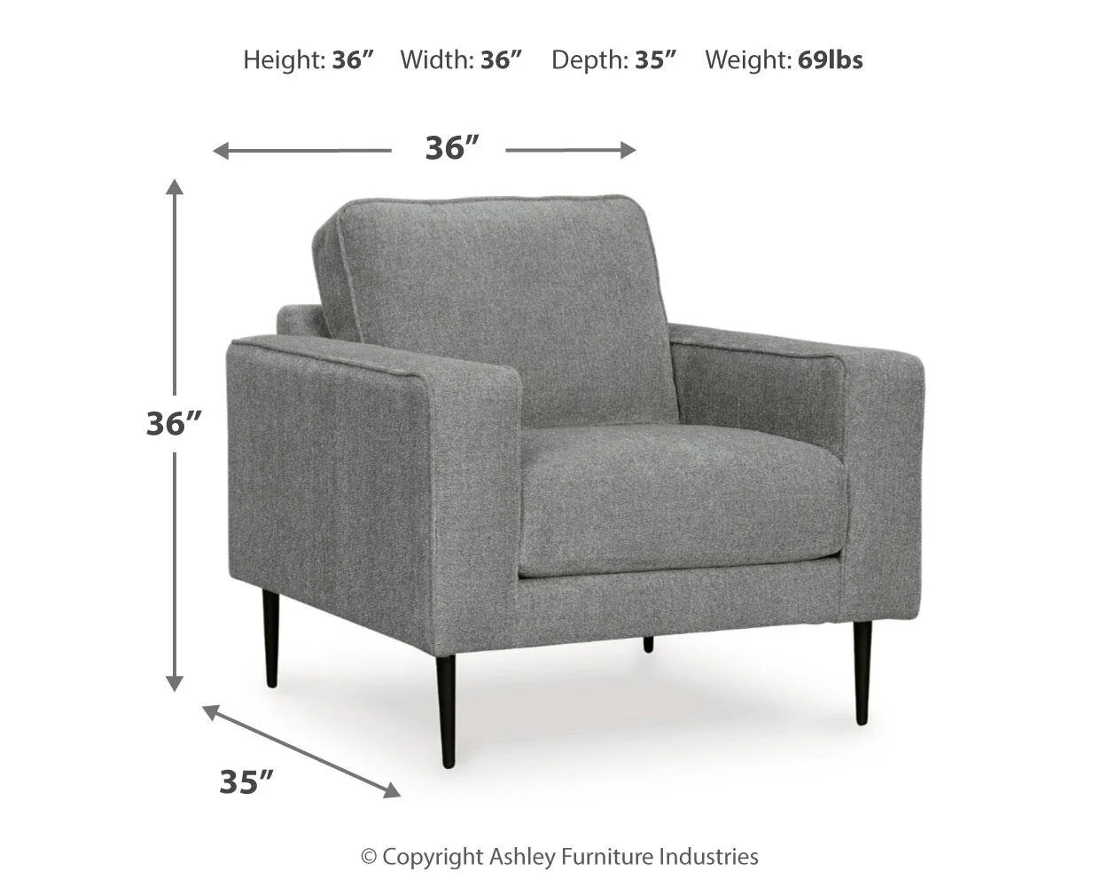 Harbor chair dimensions showing overall width, depth, and height measurements.