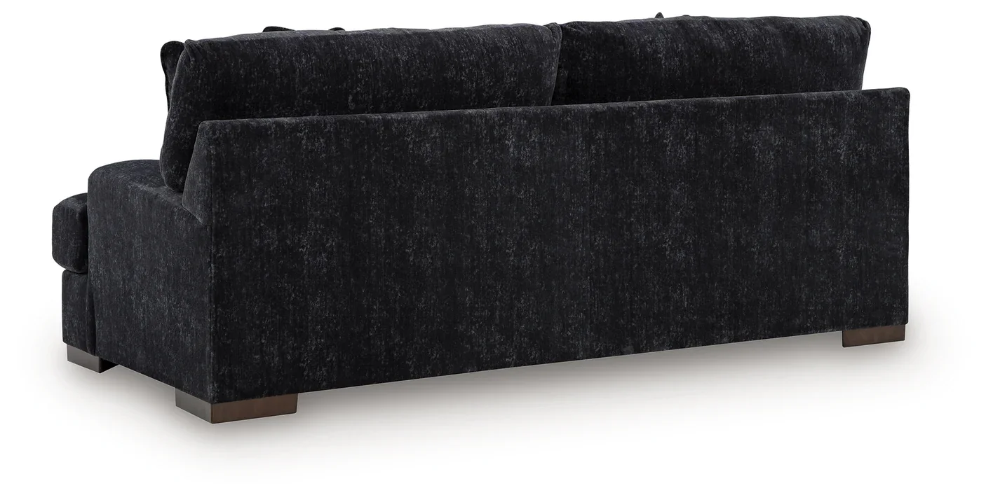 Oversized contemporary sofa with chunky chenille upholstery, reversible cushions, plush seating, and coordinating accent pillows.
