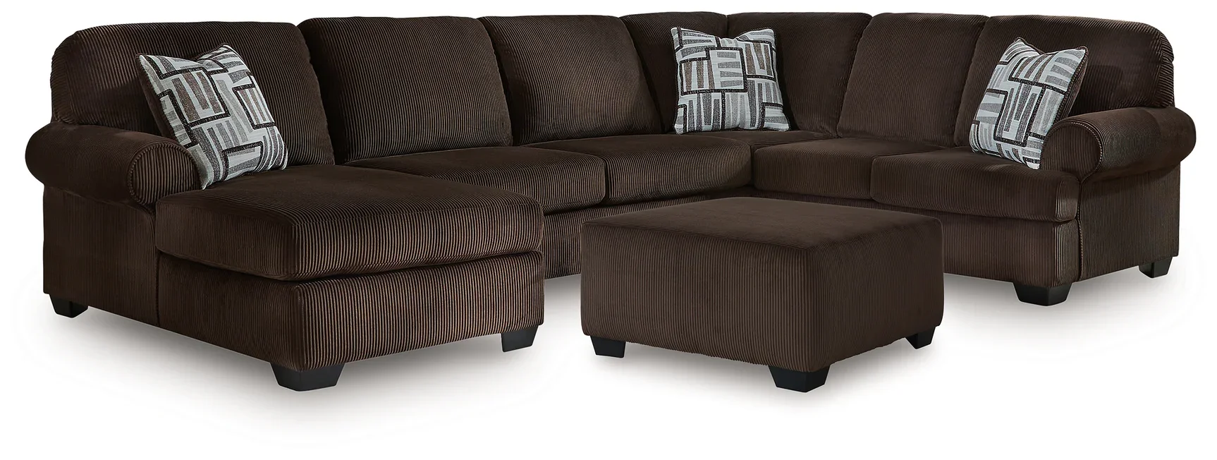 Kingston sectional collection with a three-piece sectional and matching oversized ottoman on a white background.