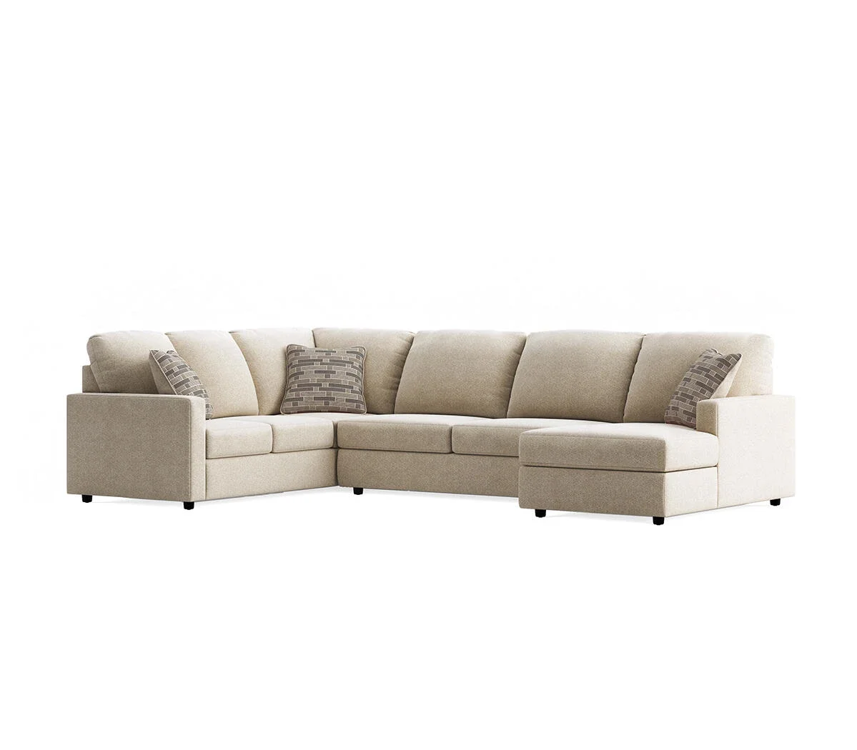 Contemporary sectional with chaise featuring soft linen-look upholstery, track arms, plush seating, and left or right facing configuration options.