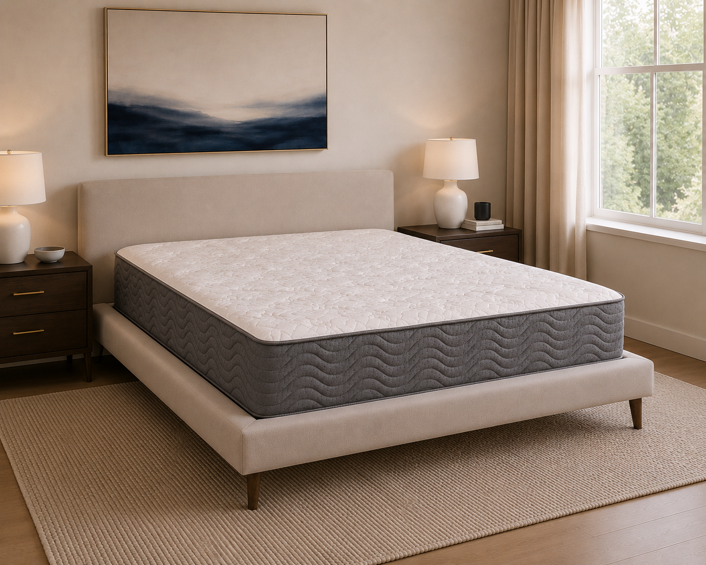 Halston firm mattress featuring 825 Contour+ Pocket Coil support and reinforced edge support
