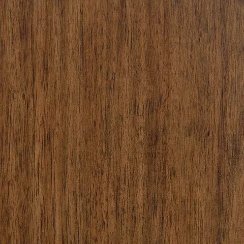 Two-drawer nightstand with a medium brown wood finish, built-in power outlet, USB-A and USB-C charging ports, and tapered legs. FINISH