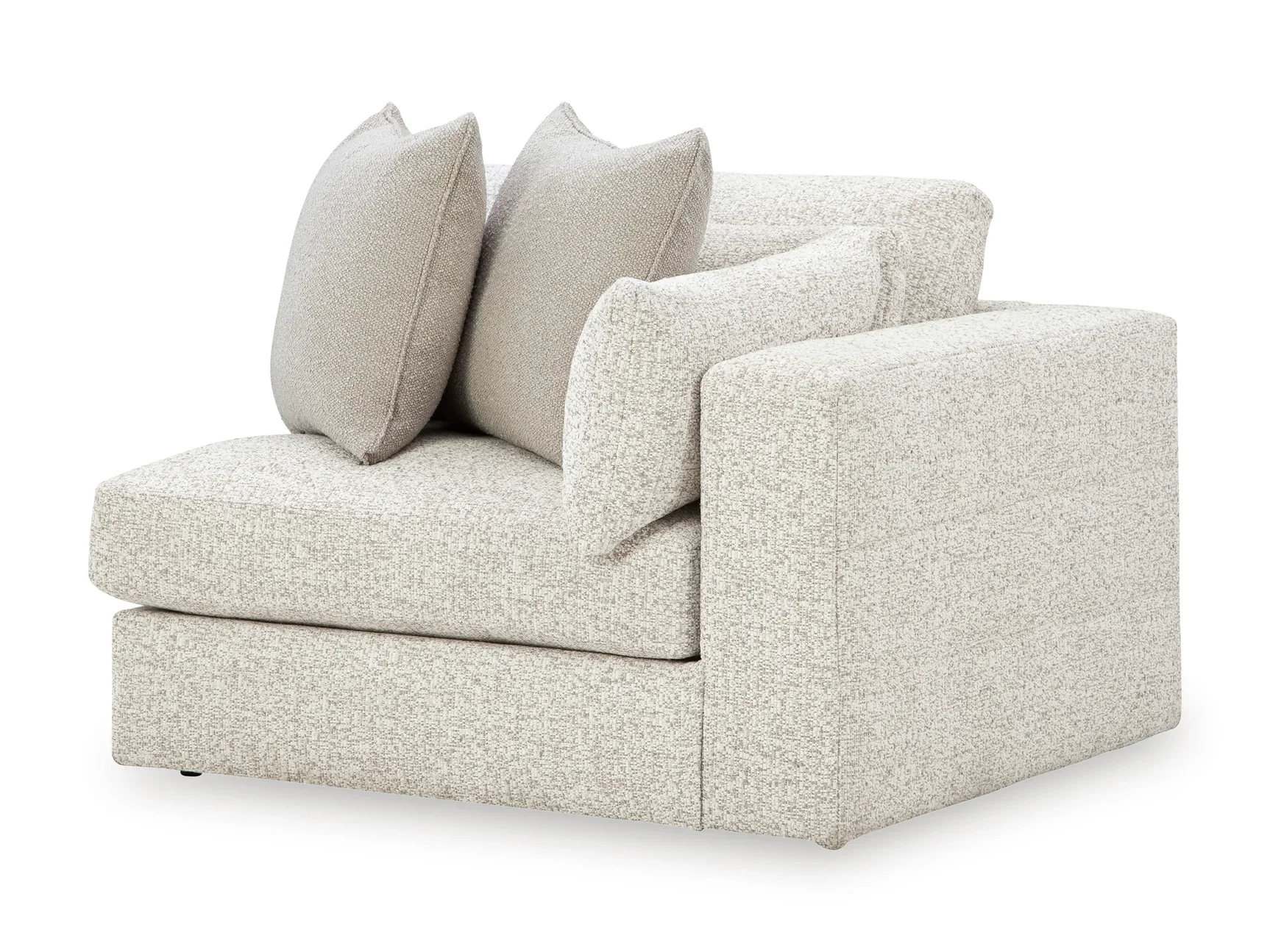 Contemporary modular sectional with plush boucle upholstery, reversible cushions, feather-fiber comfort, and flexible seating configuration.